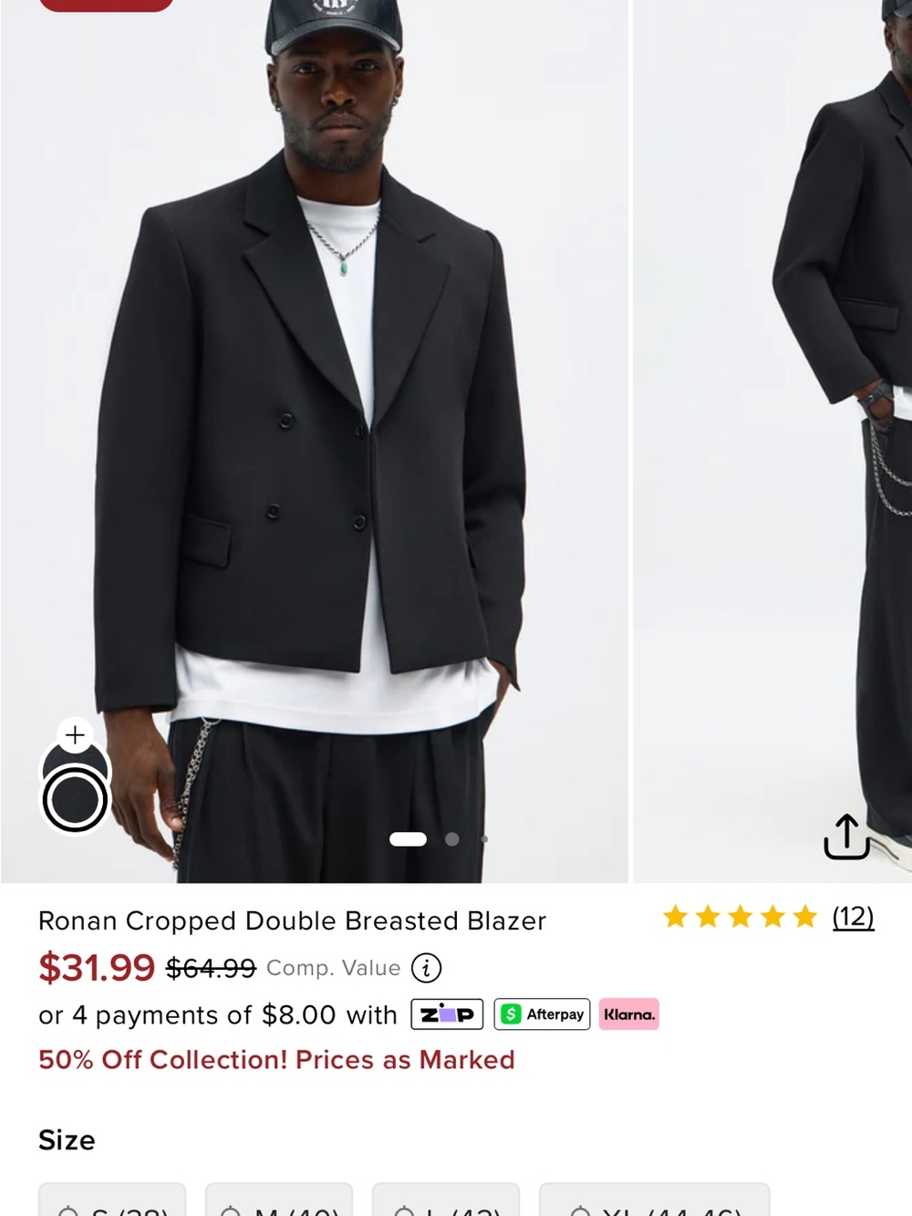 Cropped Double-Breasted Blazer - Black